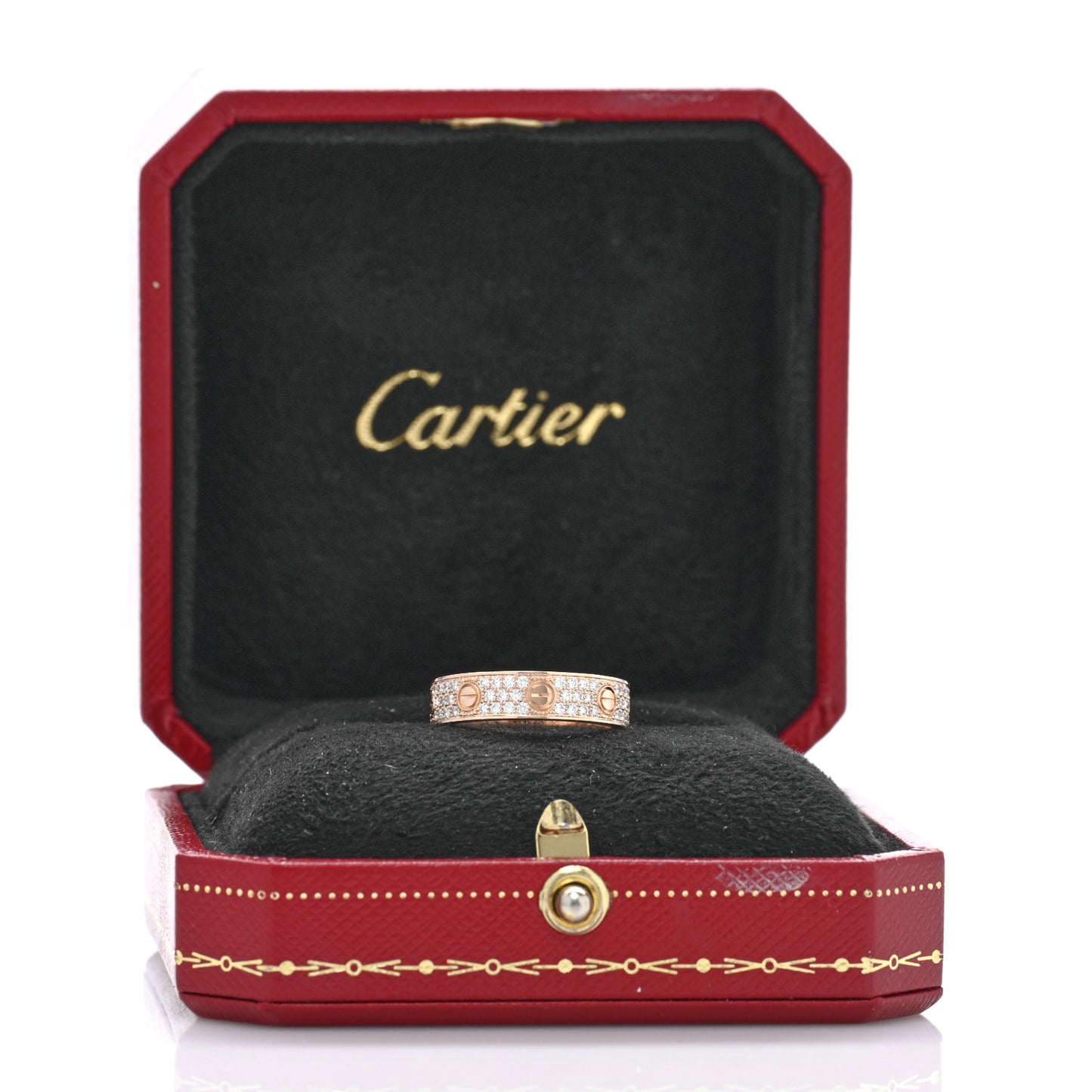 18K Pink Gold Diamond 5mm LOVE Wedding Paved Band Ring 53 6.5