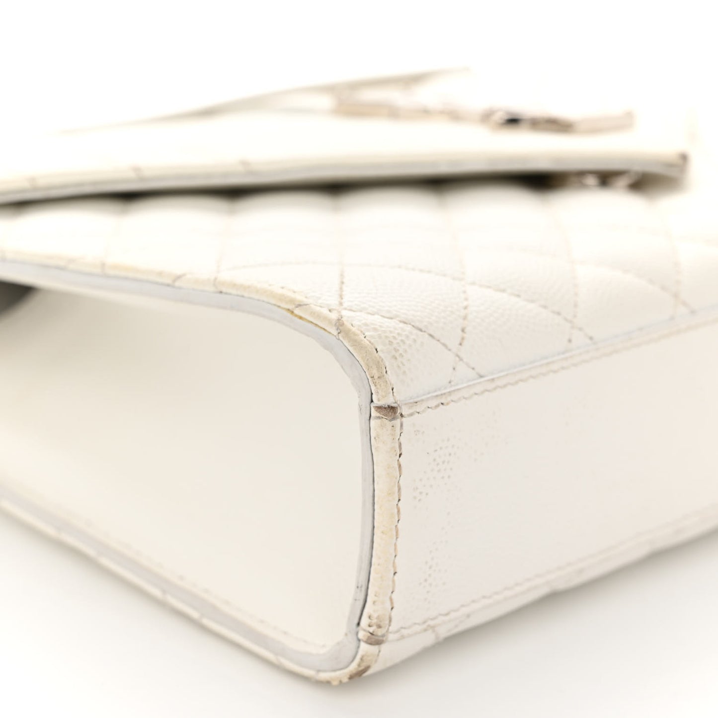 Grain De Poudre Textured Mixed Matelasse Medium Triquilt Monogram Satchel Blanc Vintage