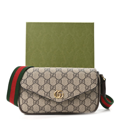 Gucci GG Supreme Monogram Textured Dollar Calfskin Web Mini Ophidia Envelope Shoulder Bag Beige Ebony New Acero 11 of 11