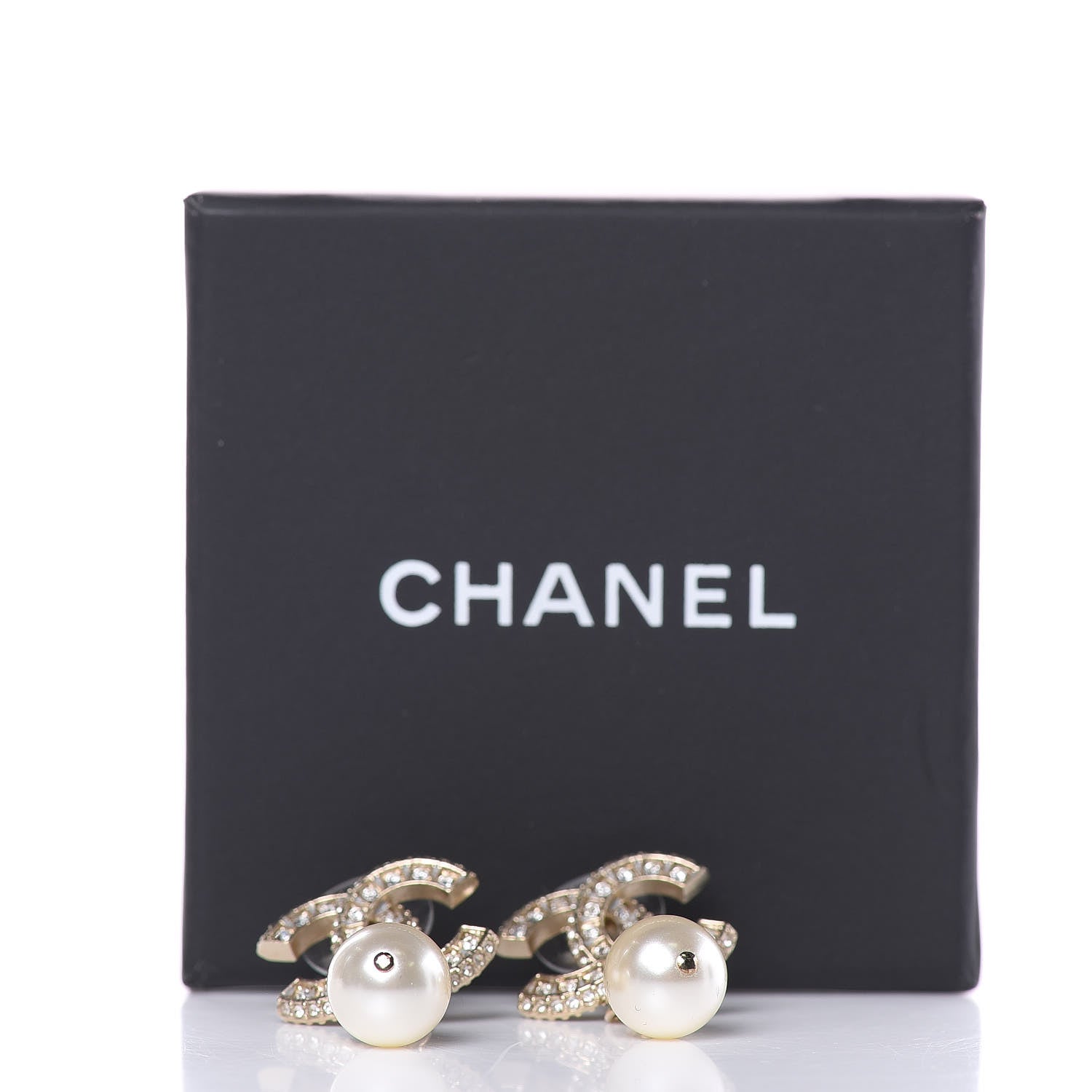 Chanel Crystal Pearl CC Drop Earrings Gold 5 of 5