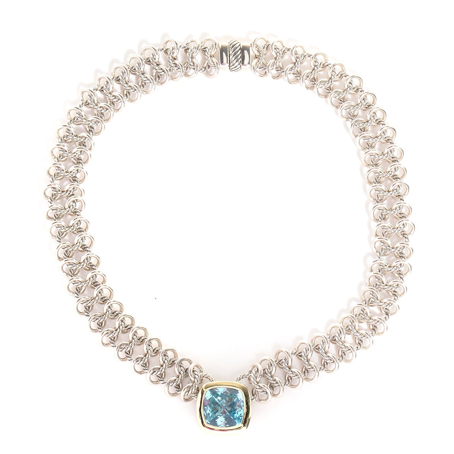 Sterling Silver 18K Gold Blue Topaz 16mm Choker Necklace