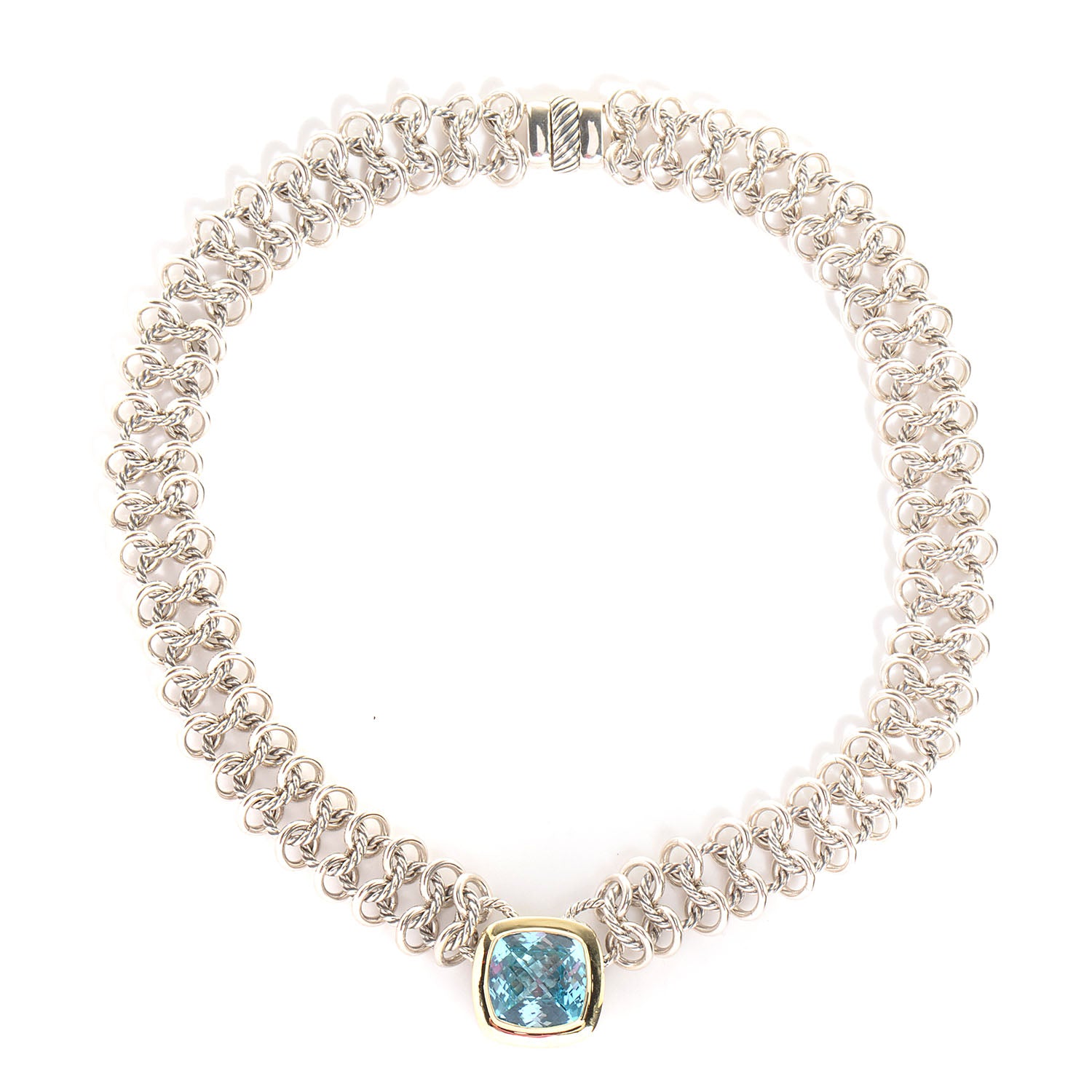 David Yurman Sterling Silver 18K Gold Blue Topaz 16mm Choker Necklace 1 of 6