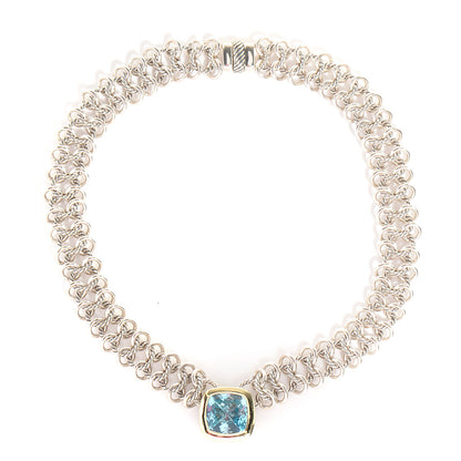 David Yurman Sterling Silver 18K Gold Blue Topaz 16mm Choker Necklace 1 of 6