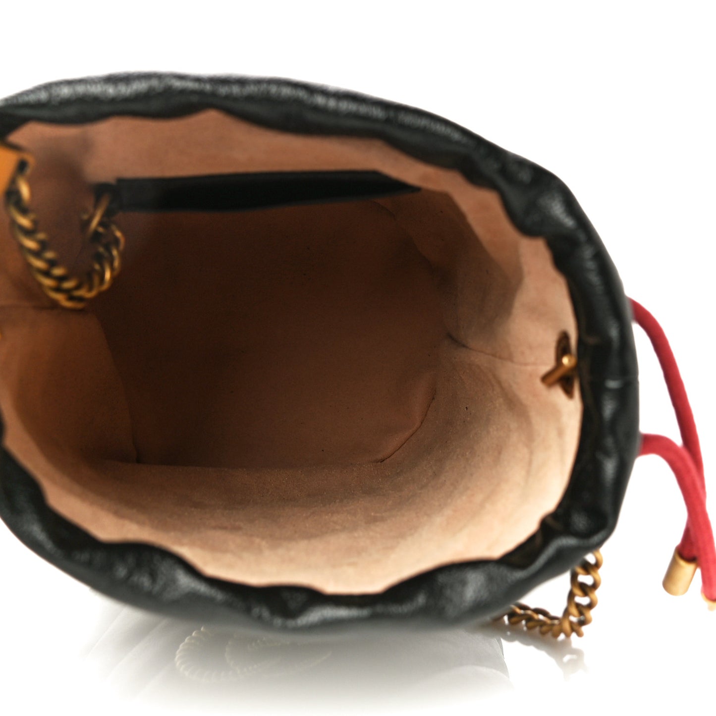 Vintage Effect Calfskin Matelasse Diagonal Mini Torchon GG Marmont 2.0 Bucket Bag Black Romantic Cherry