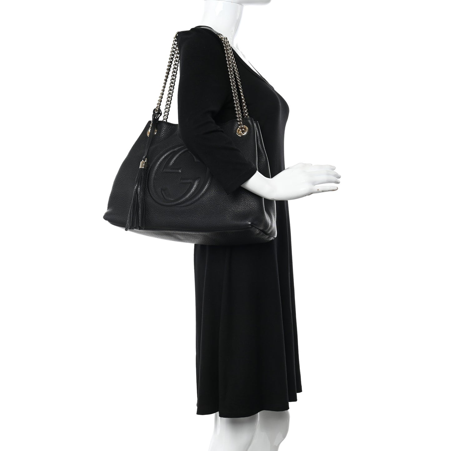 Pebbled Calfskin Medium Soho Chain Shoulder Bag Black