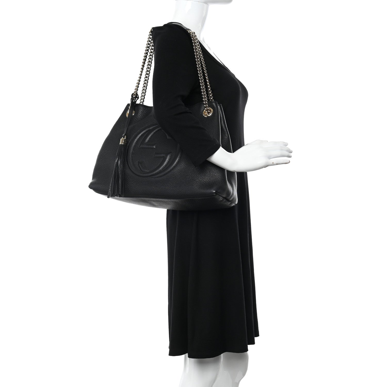 Gucci Pebbled Calfskin Medium Soho Chain Shoulder Bag Black 2 of 12