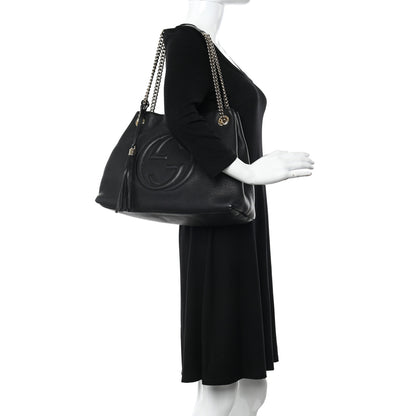 Gucci Pebbled Calfskin Medium Soho Chain Shoulder Bag Black 2 of 12