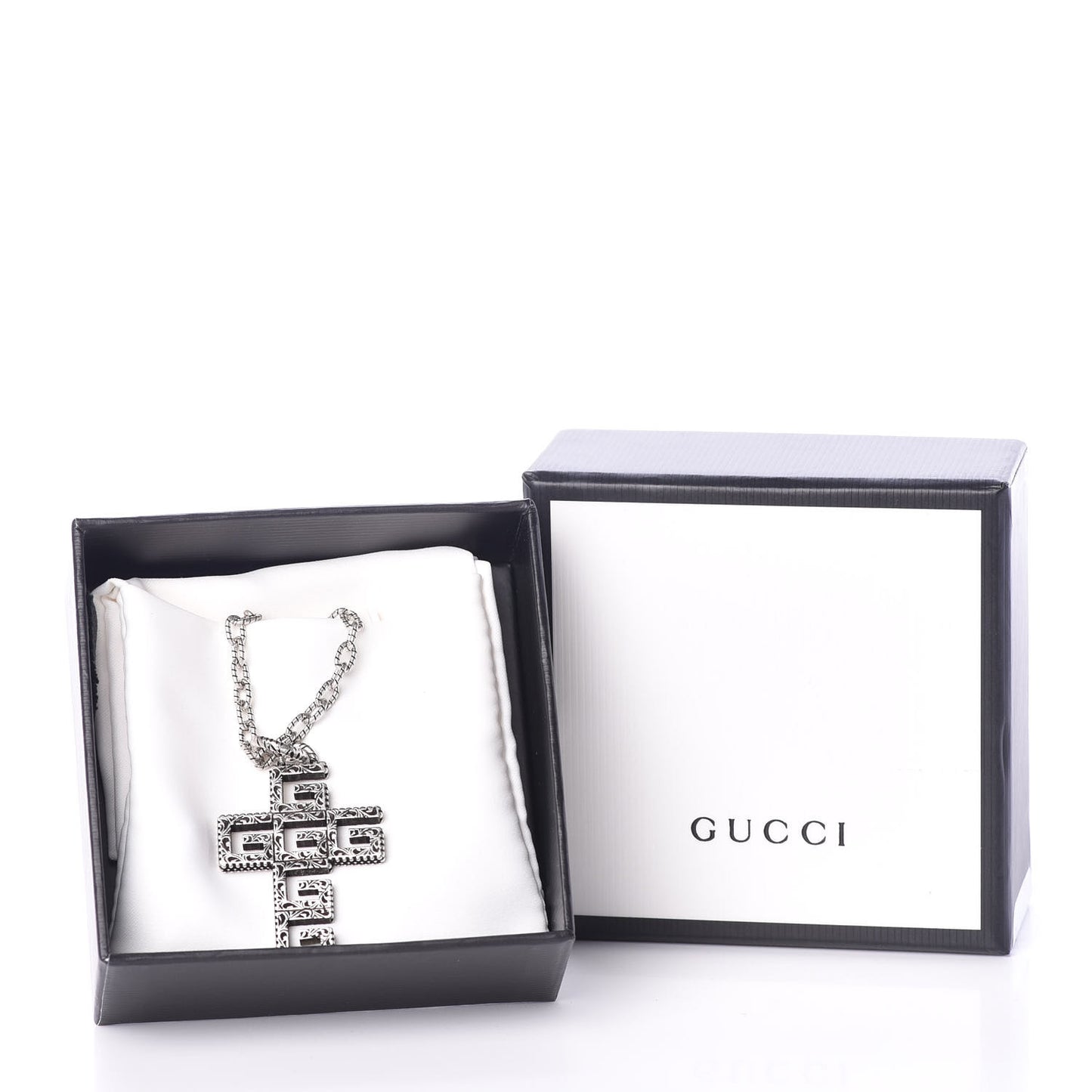 Mens G Cube Cross Necklace Silver