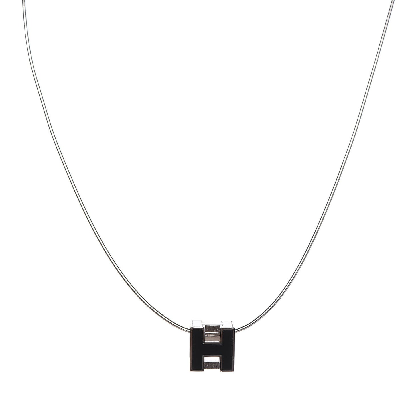 Lacquered Palladium Cage d'H Pendant Necklace Black