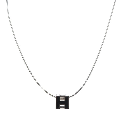 Hermes Lacquered Palladium Cage d'H Pendant Necklace Black 1 of 7