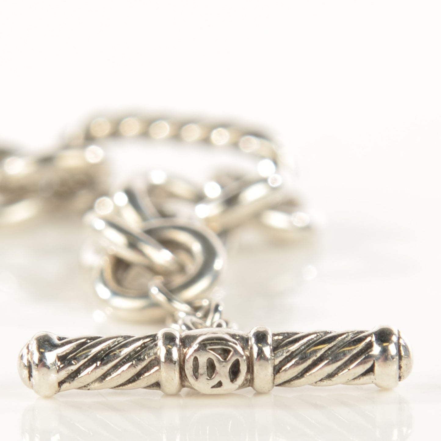 Sterling Silver Diamond Cable Heart Charm Bracelet