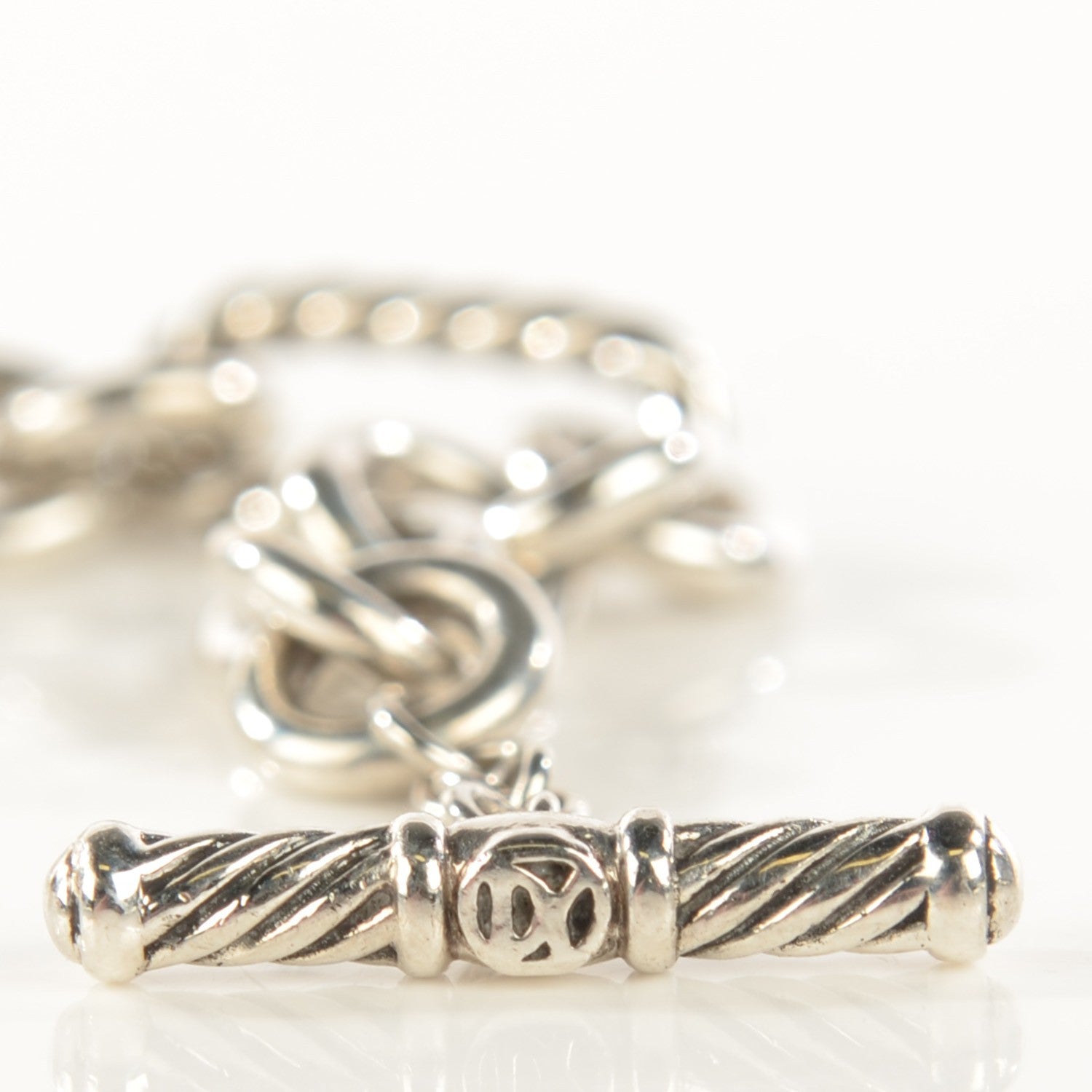 David Yurman Sterling Silver Diamond Cable Heart Charm Bracelet 3 of 6