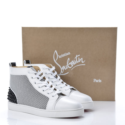 Christian Louboutin Calfskin Mesh Lou Spikes 3 Ying Yang Flat Sneakers 43.5 White Black Silver 10 of 10