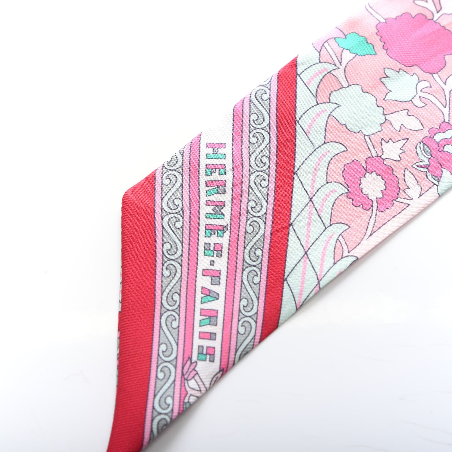 Hermes Silk Tapis Persans Twilly Rose Vert De Eau Creme 3 of 3