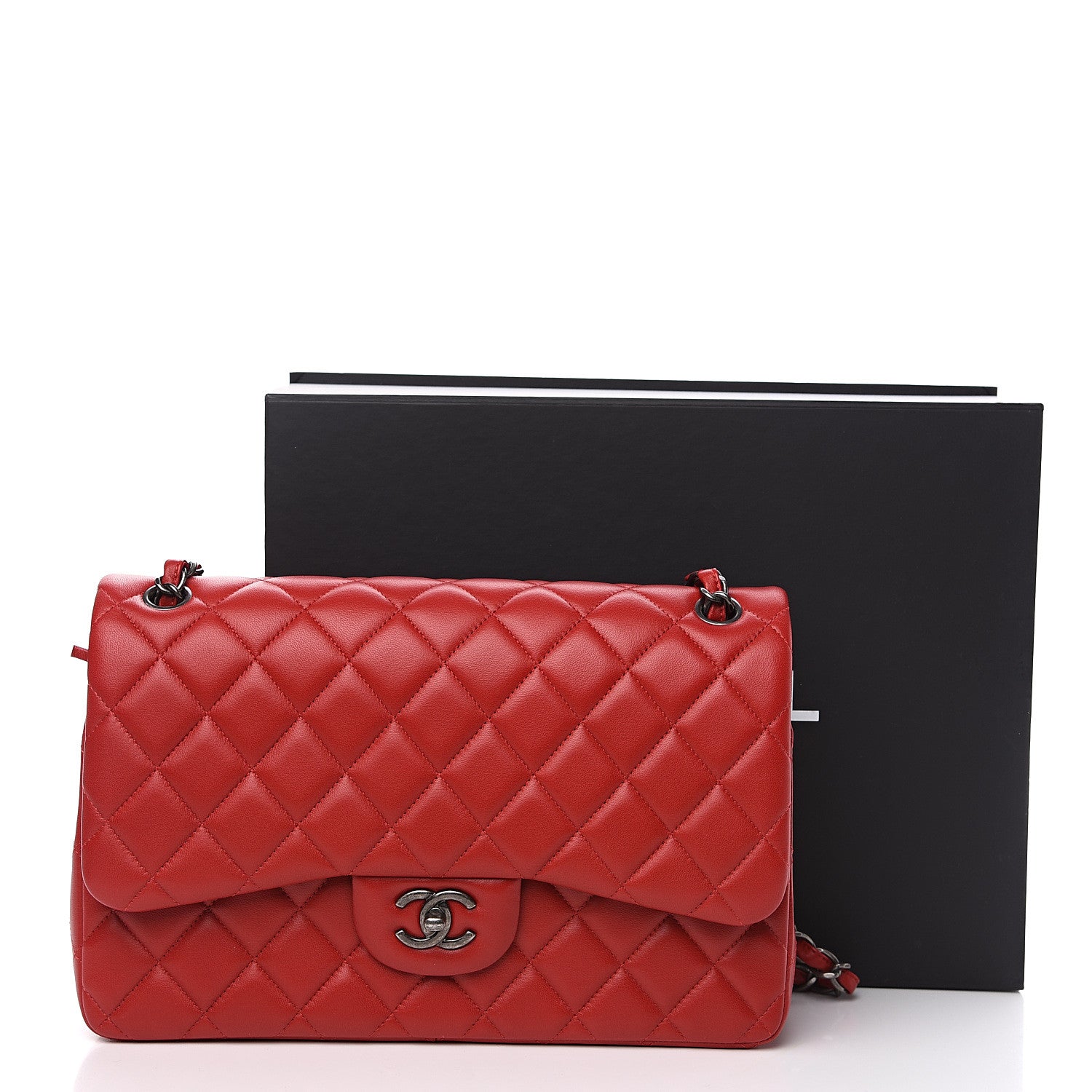 Chanel Lambskin Quilted Jumbo Double Flap Red 11 of 11