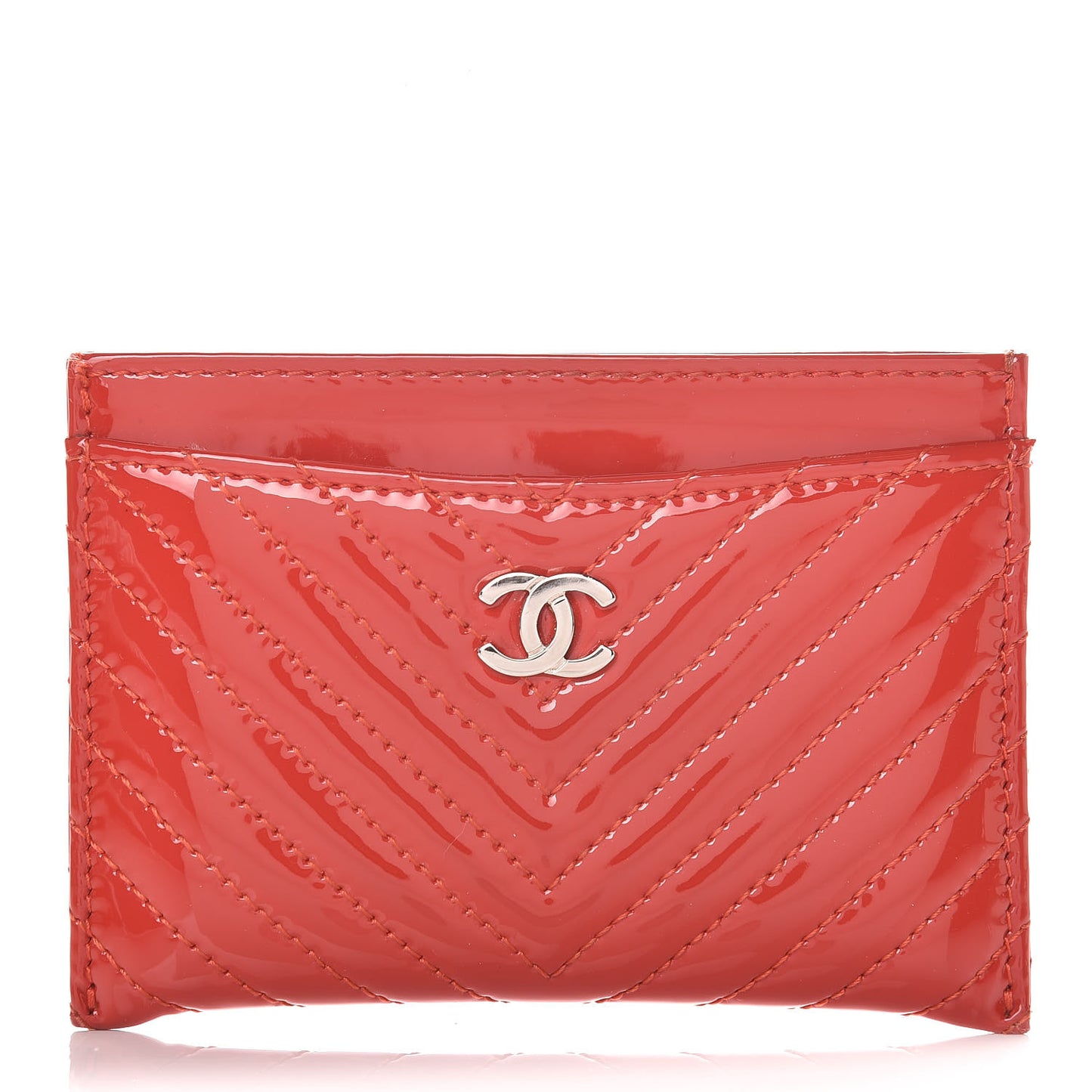 Patent Quilted Chevron Card Holder Red