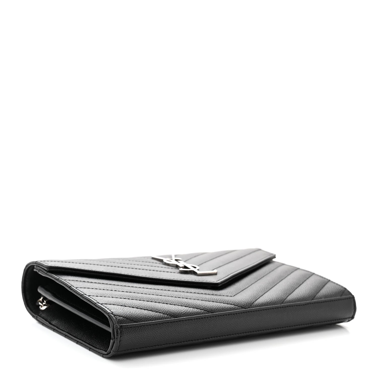 Saint Laurent Grain De Poudre Matelasse Chevron Monogram Chain Wallet Black 4 of 12