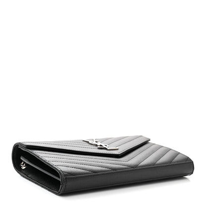 Saint Laurent Grain De Poudre Matelasse Chevron Monogram Chain Wallet Black 4 of 12