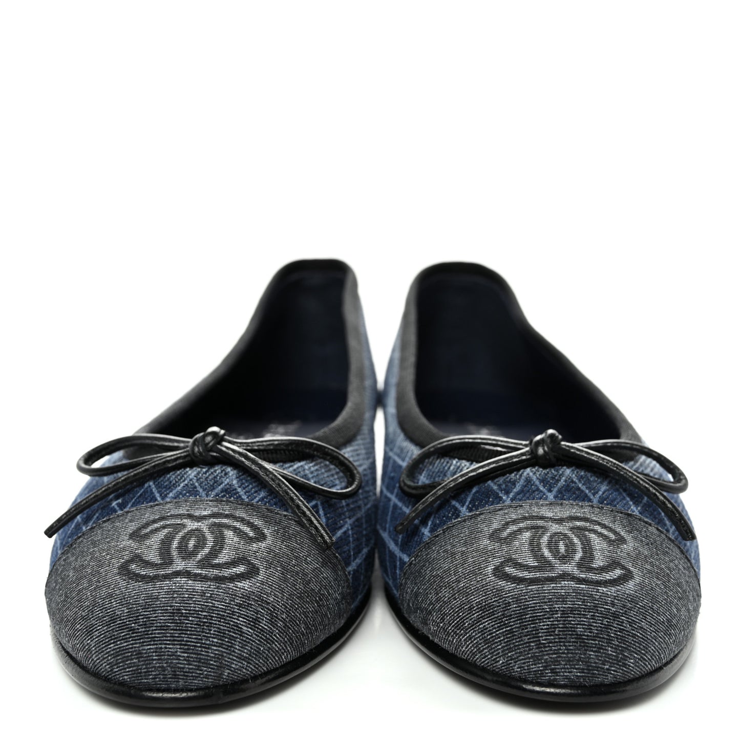 Denim Printed Quilt CC Cap Toe Ballerina Flats 35.5 Navy Blue Dark Grey
