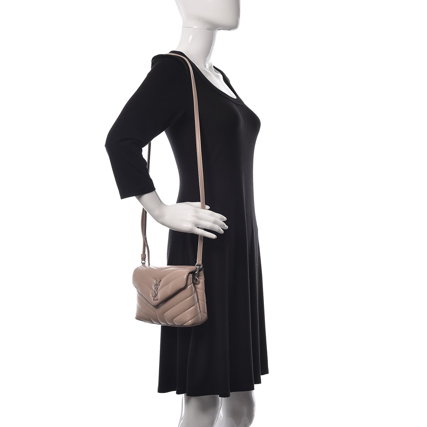 Saint Laurent Calfskin Y Quilted Monogram Toy Loulou Crossbody Bag Dark Beige 2 of 11