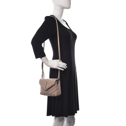 Saint Laurent Calfskin Y Quilted Monogram Toy Loulou Crossbody Bag Dark Beige 2 of 11