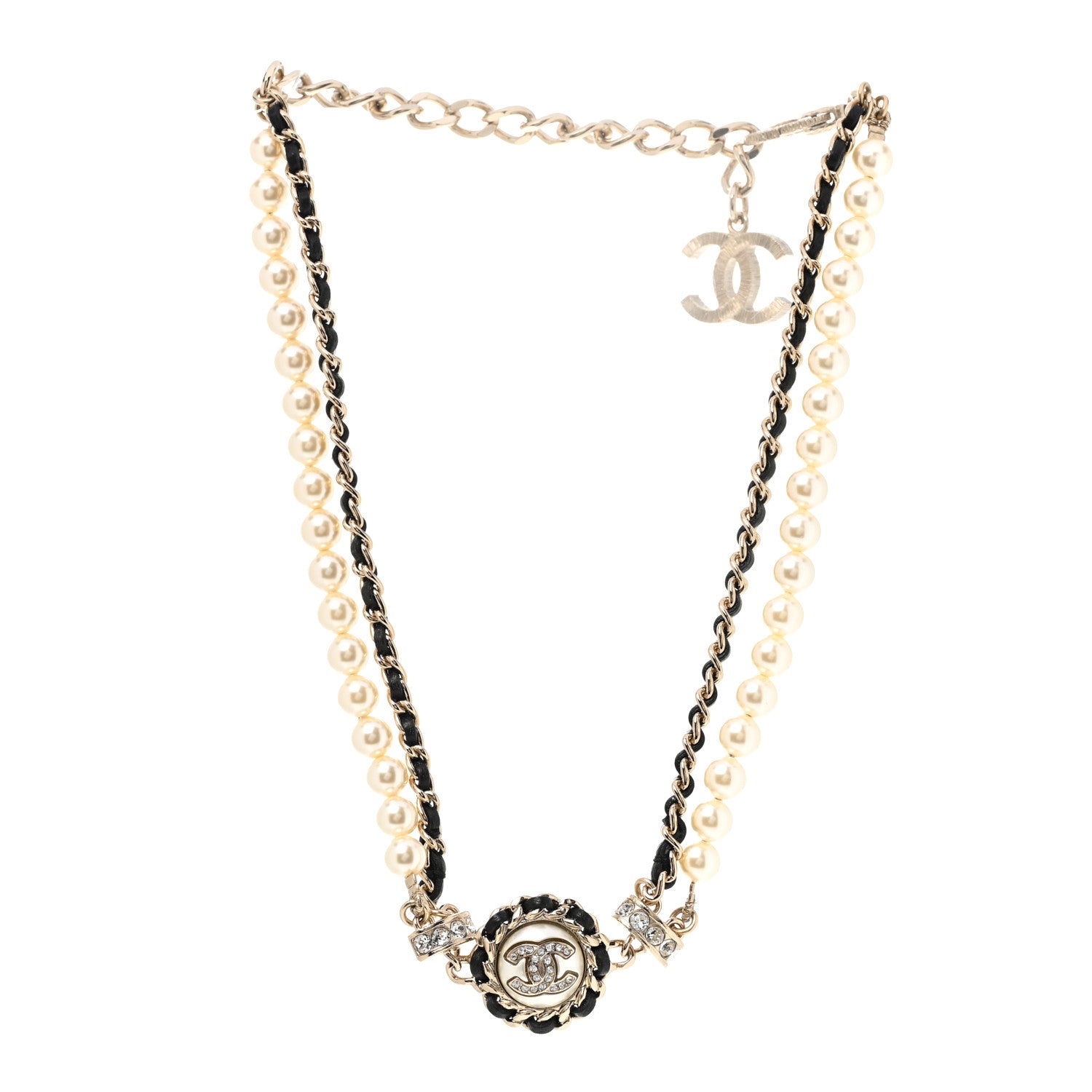 Chanel Pearl Crystal Lambskin CC Choker Gold Black 3 of 7