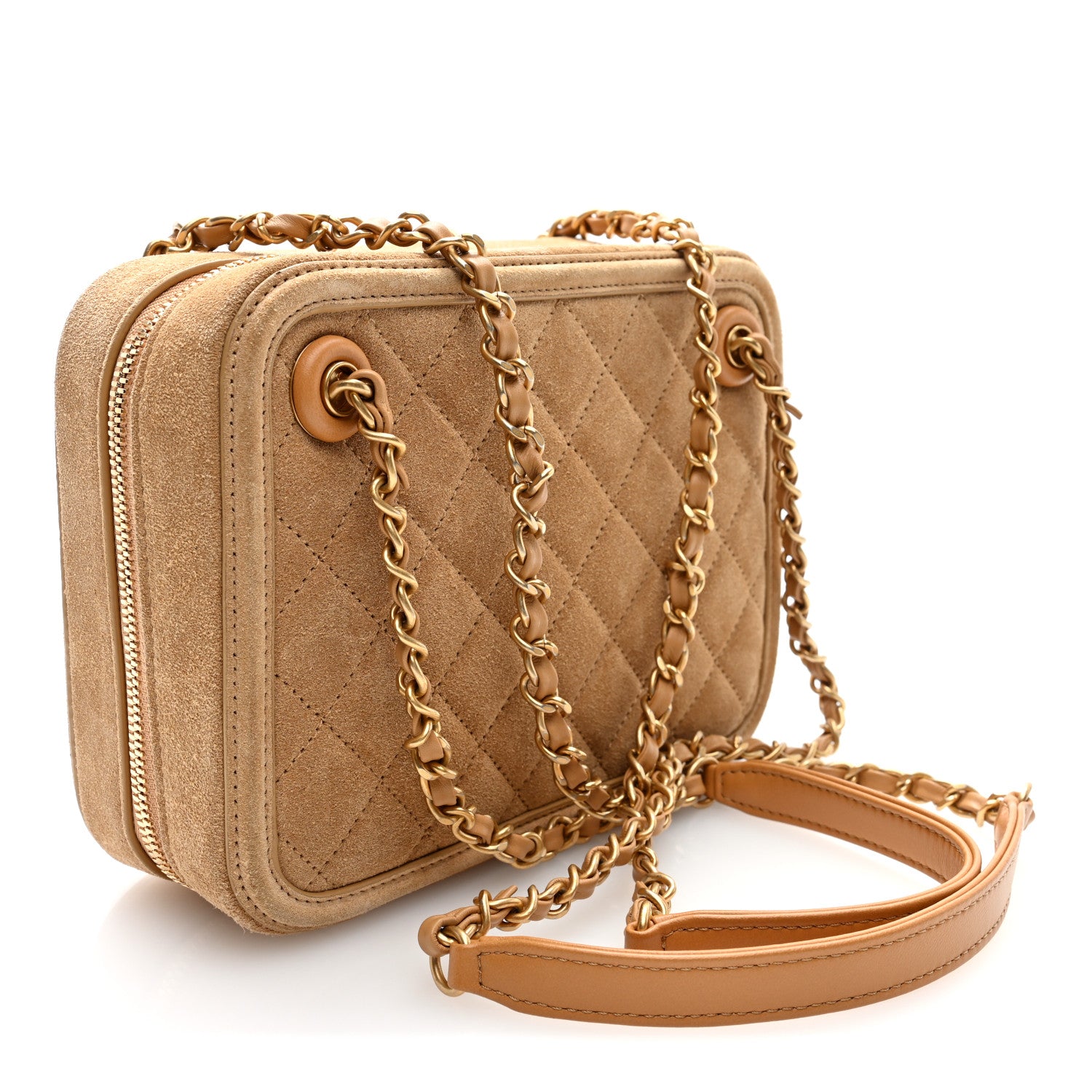 Chanel Suede Quilted CC Tassel Camera Case Light Brown 2 of 9