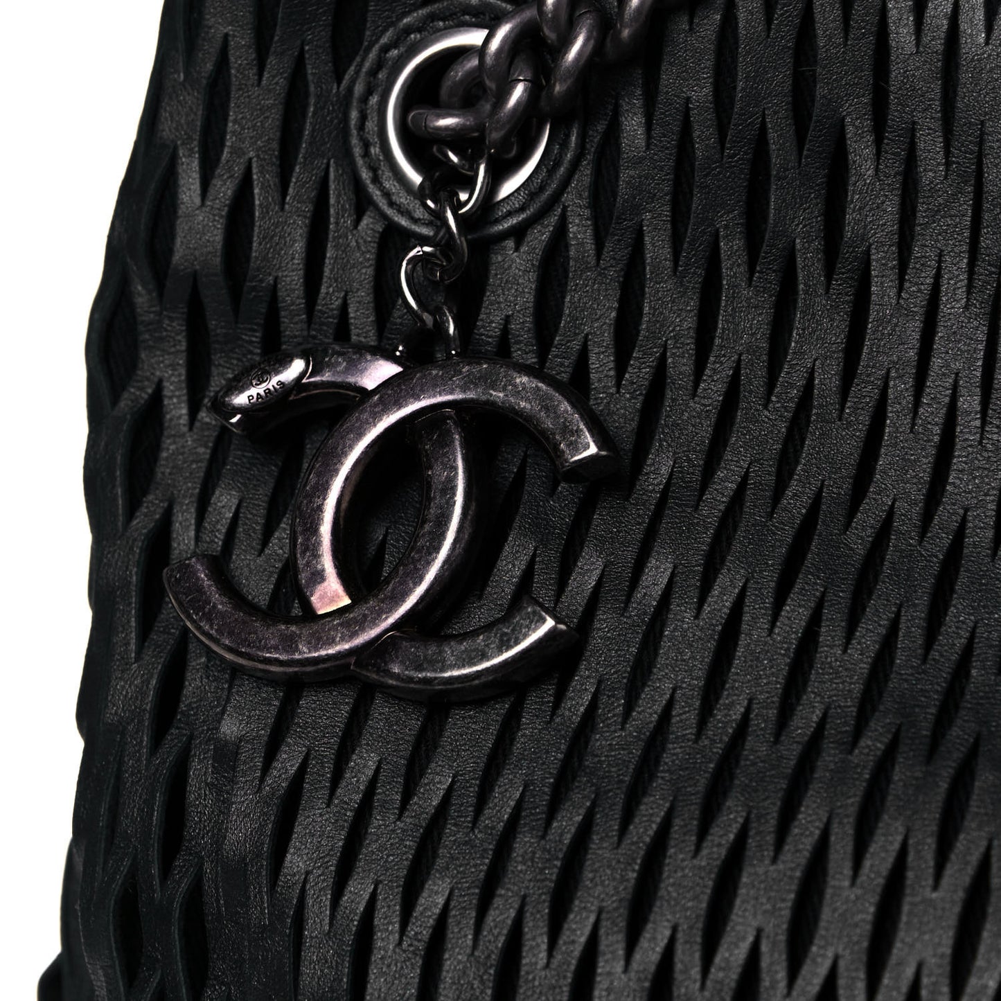 Calfskin Laser Cut Perforated CC Tote Black