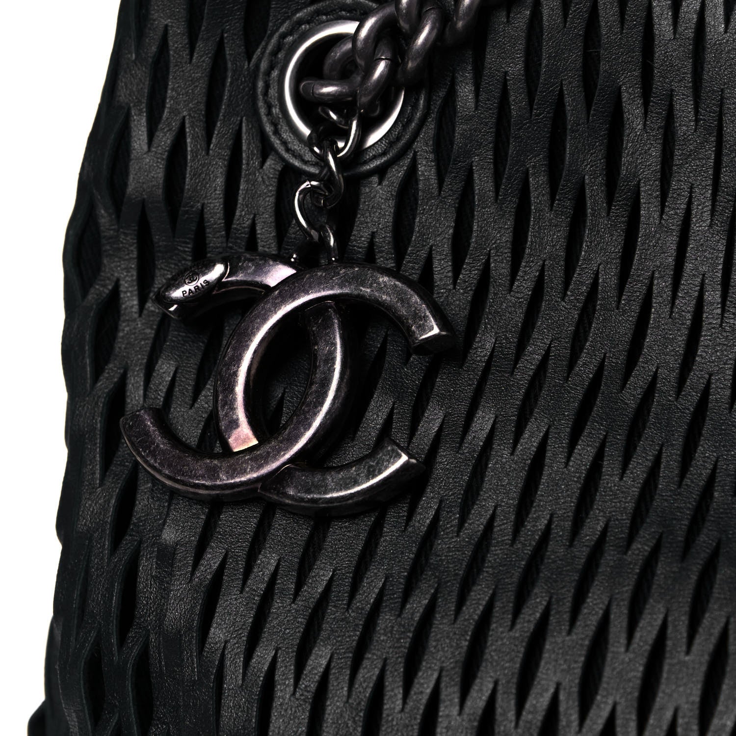 Chanel Calfskin Laser Cut Perforated CC Tote Black 12 of 12