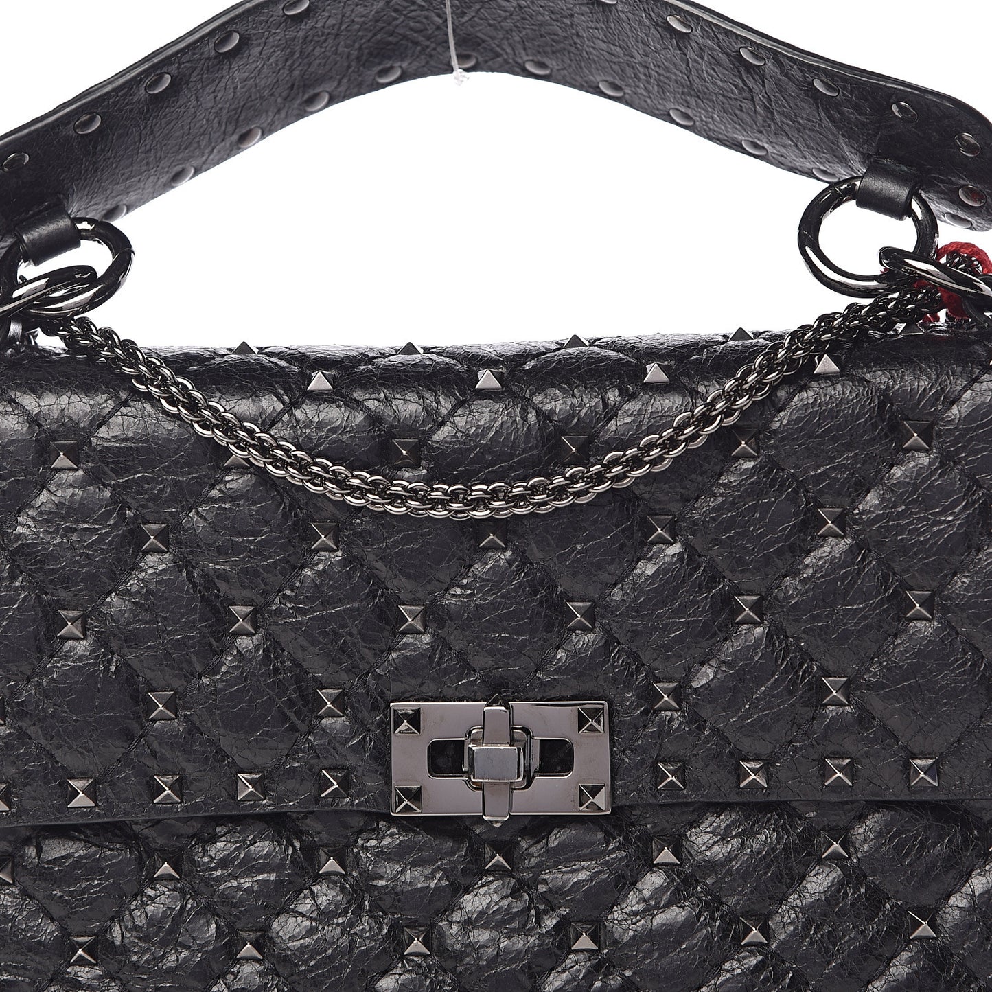 Craquele Nappa Medium Rockstud Spike Shoulder Bag Black