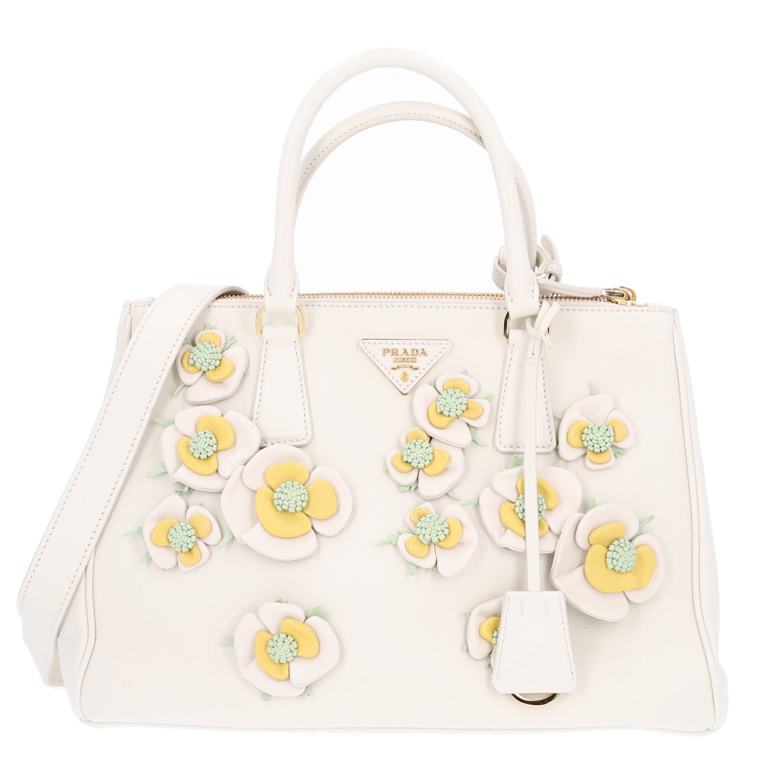 Prada Nappa Floral Applique Large Galleria Tote White Ginestra Acqua 1 of 10