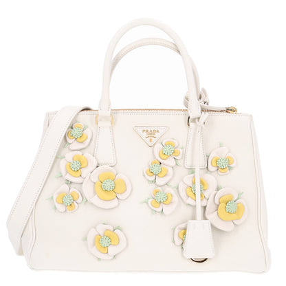Prada Nappa Floral Applique Large Galleria Tote White Ginestra Acqua 1 of 10