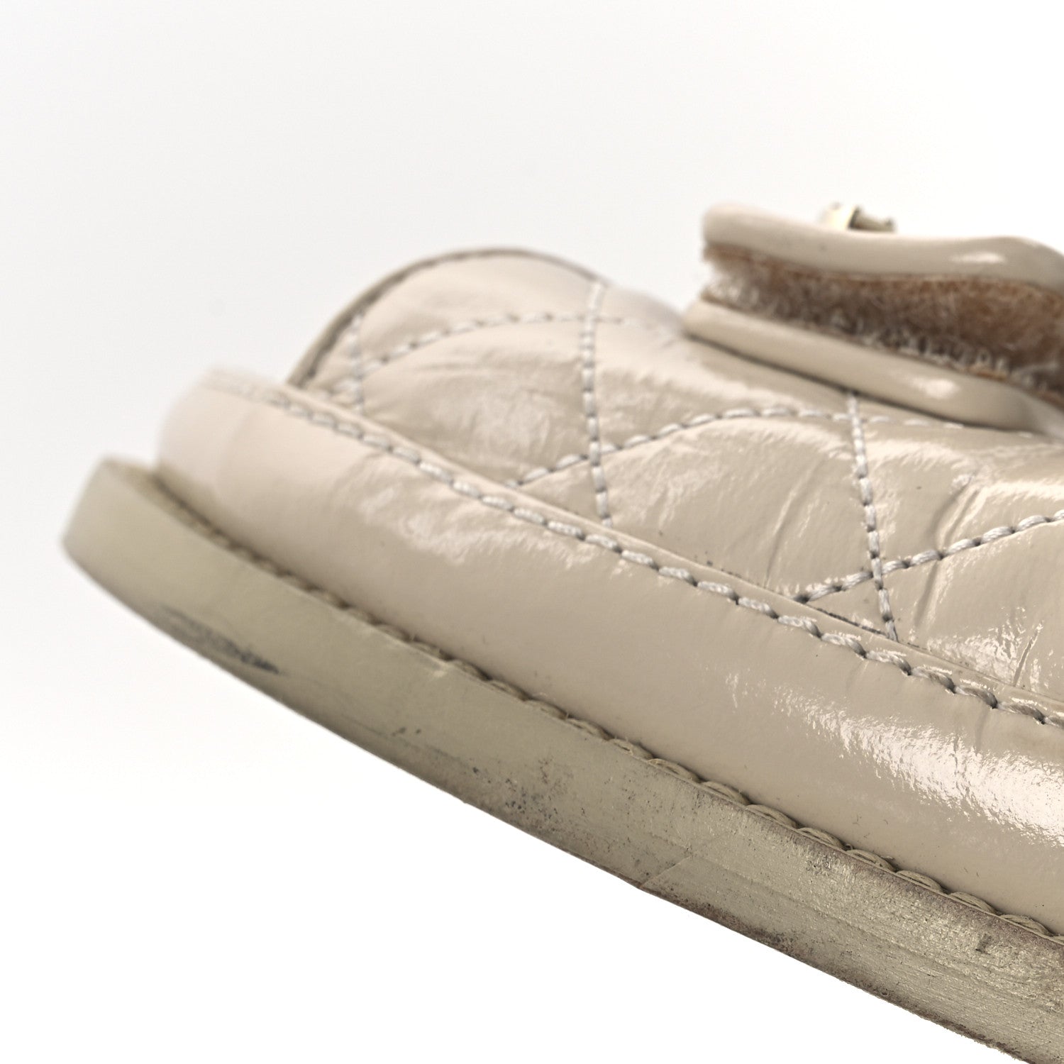 Chanel Shiny Calfskin Quilted Velcro Dad Crystal CC Slide Sandals 39 Beige 11 of 13