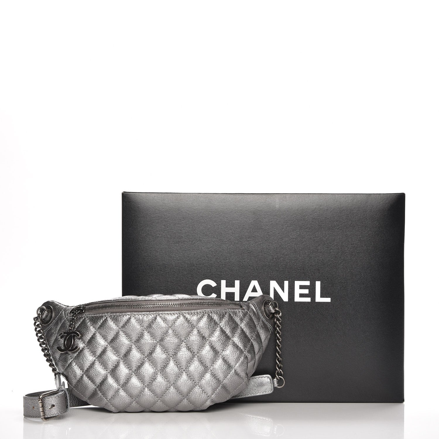 Chanel Metallic Goatskin Quilted Banane Waist Bag Fanny Pack Silver 9 of 9
