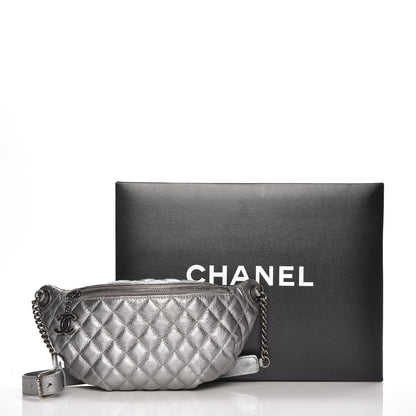 Chanel Metallic Goatskin Quilted Banane Waist Bag Fanny Pack Silver 9 of 9