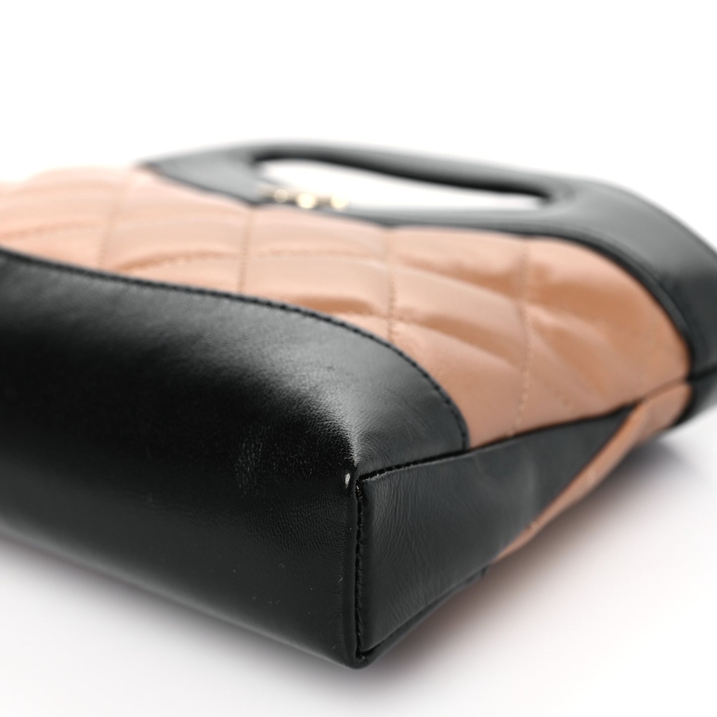 Shiny Crumpled Calfskin Quilted Nano 31 Shopping Bag Dark Beige Black