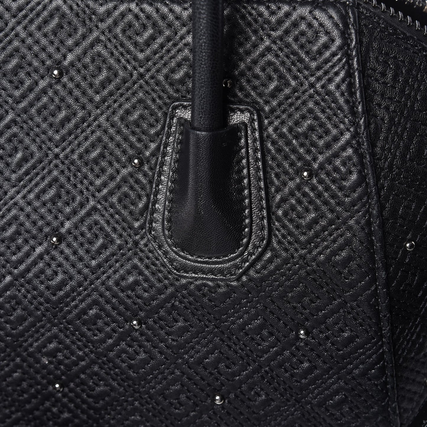 Lambskin Logo Embossed Small Studded Antigona Black