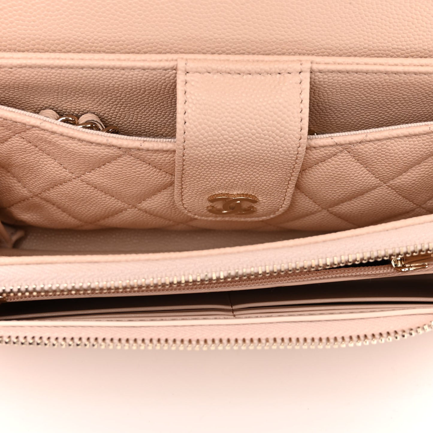 Caviar Quilted Phone Holder Wallet on Removable Chain Light Beige