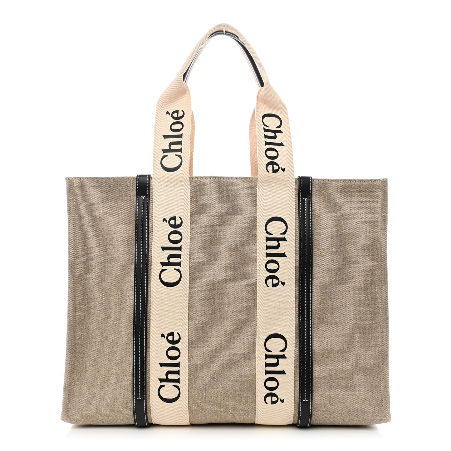 Linen Calfskin Large Woody Ribbon Tote White Blue