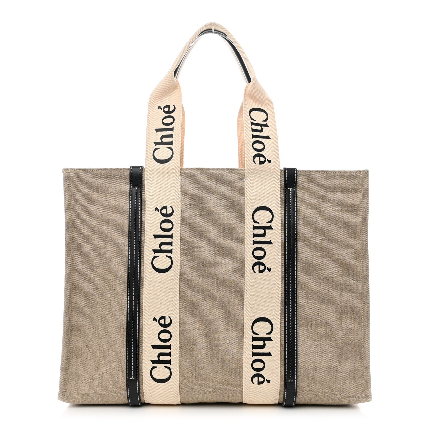 Chloe Linen Calfskin Large Woody Ribbon Tote White Blue 1 of 10