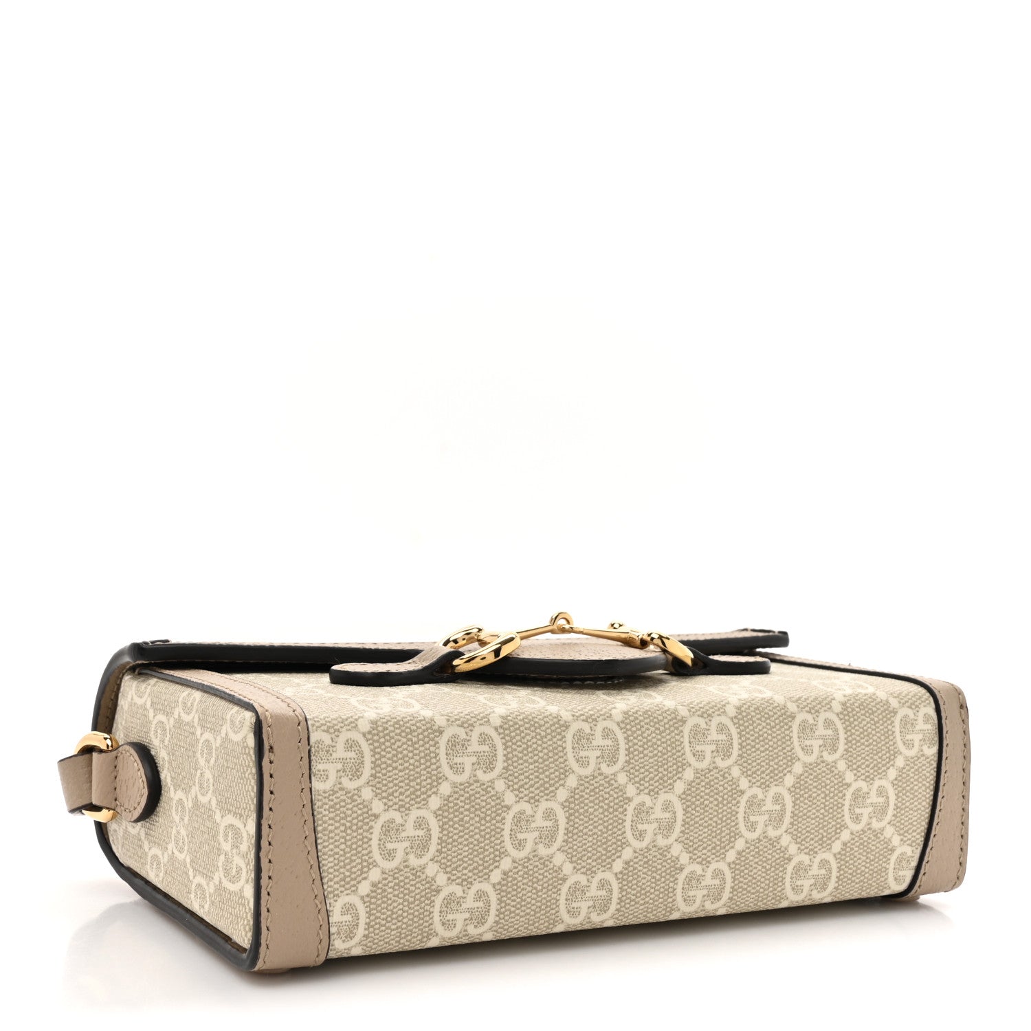 Gucci GG Supreme Monogram Textured Dollar Calfskin Mini Horsebit 1955 Shoulder Bag Beige Mystic White Oatmeal 4 of 16