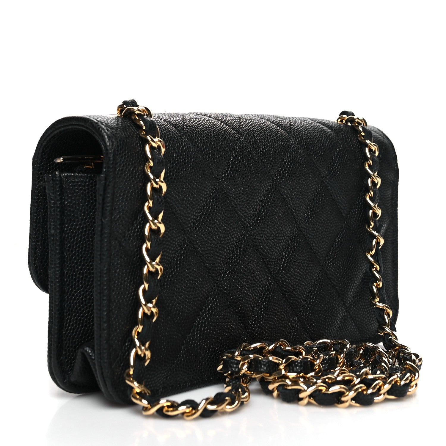 Chanel Caviar Quilted Enamel Coco Casino Flap Phone Holder With Chain Black 3 of 12