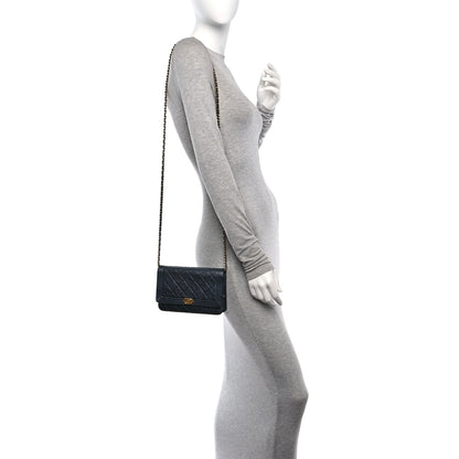 Chanel Metallic Calfskin Quilted Boy Wallet On Chain WOC Navy Blue 2 of 11