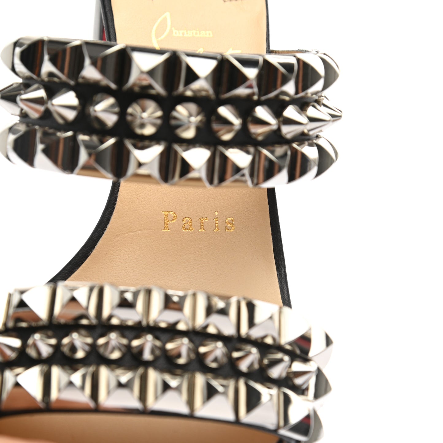 Calfskin Studded Tina Goes Mad 55 Slide Sandals 35.5 Black