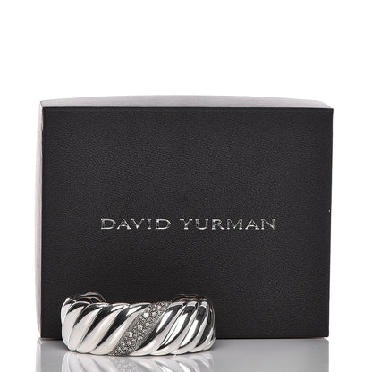 David Yurman Sterling Silver Diamond 24mm Sculpted Cable Cuff 8 of 8