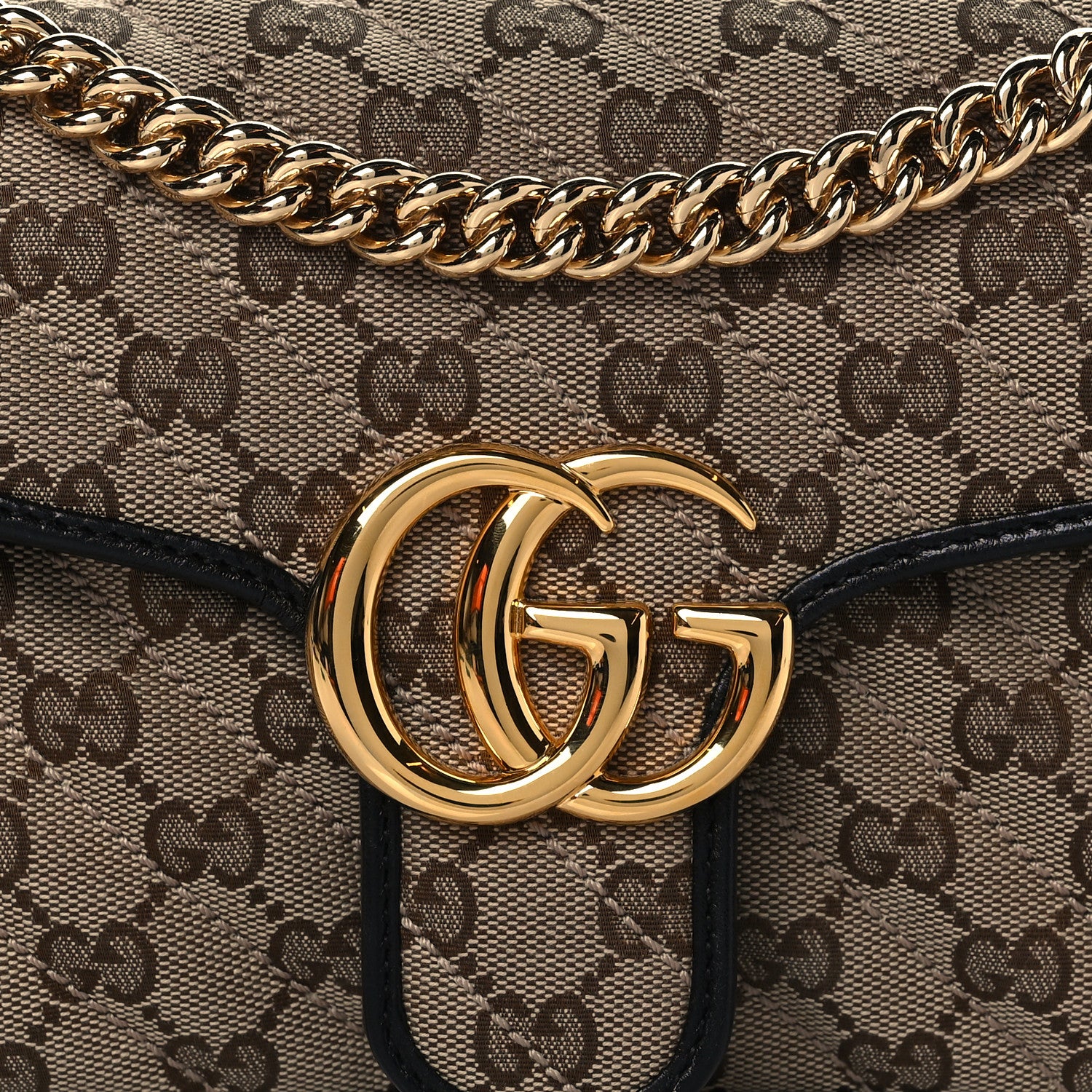 Gucci Monogram Matelasse Diagonal Small GG Marmont Shoulder Bag Beige Black 9 of 11