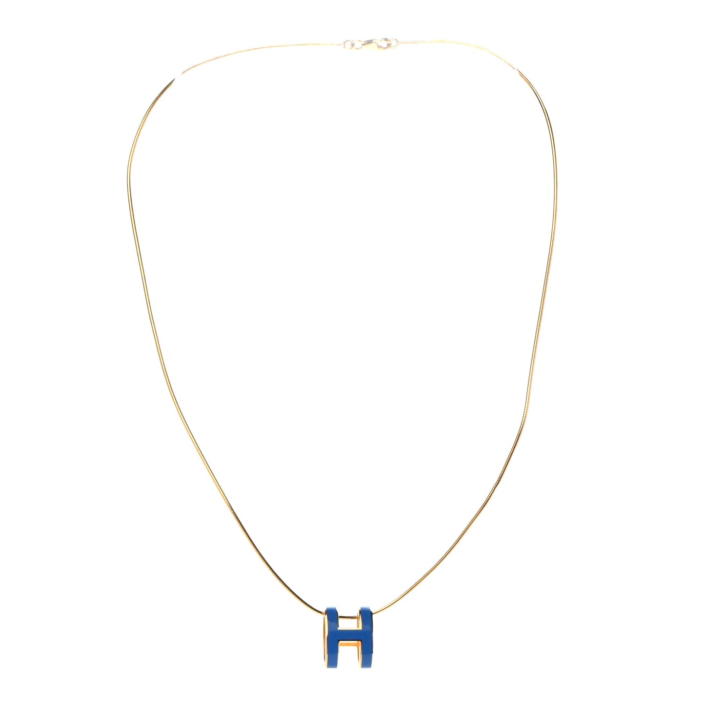 Lacquered Gold Pop H Pendant Necklace Bleu Sature