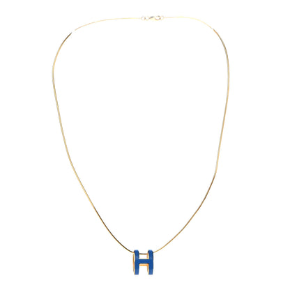 Hermes Lacquered Gold Pop H Pendant Necklace Bleu Sature 3 of 5