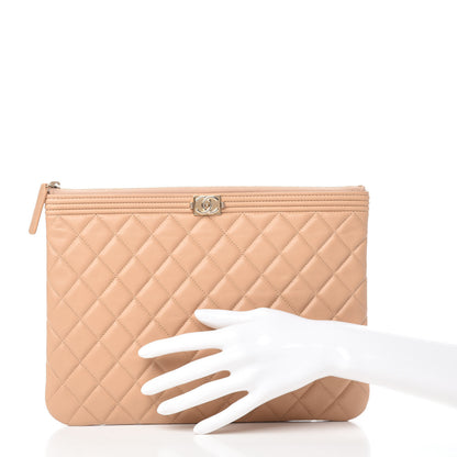 Chanel Lambskin Quilted Medium Boy Cosmetic Case Beige 2 of 8