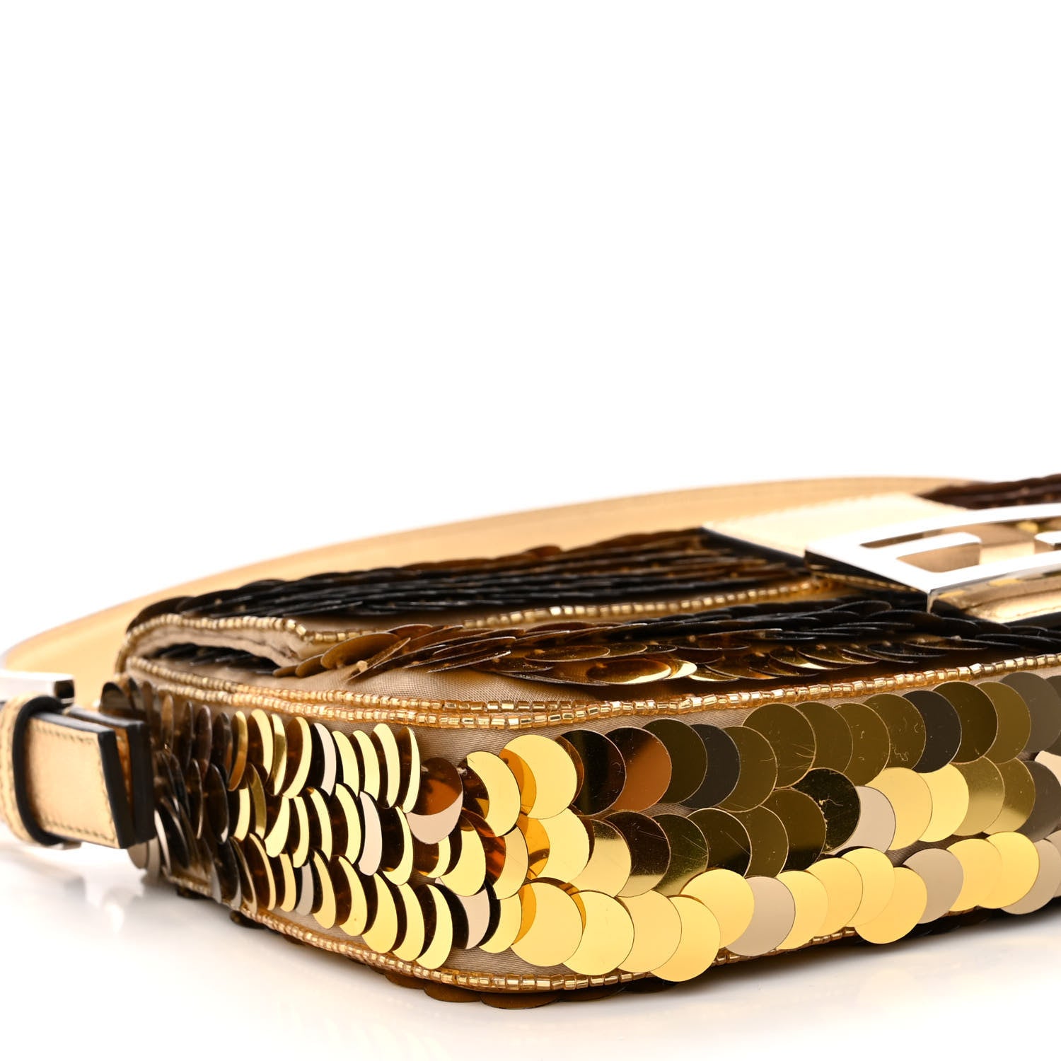 Fendi Sequin Paillettes Vitello Laminato Striped Baguette 1997 Oro Sfumato 8 of 9